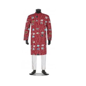 Red-Printed-and-Appliquéd-Mixed-Cotton-Panjabi (1)